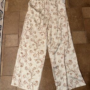 Treasure & Bond silk Cream Floral Wide-Leg Pants